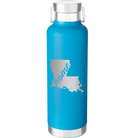 Laser etched aqua 24 oz vacuum insulated water bottle with 'Louisiana Home' design