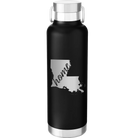 Laser etched black 24 oz vacuum insulated water bottle with 'Louisiana Home' design