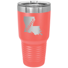 Laser etched coral 30 oz vacuum insulated tumbler with 'Louisiana Home' design