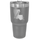 Laser etched dark gray 30 oz vacuum insulated tumbler with 'Louisiana Home' design