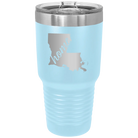 Laser etched light blue 30 oz vacuum insulated tumbler with 'Louisiana Home' design
