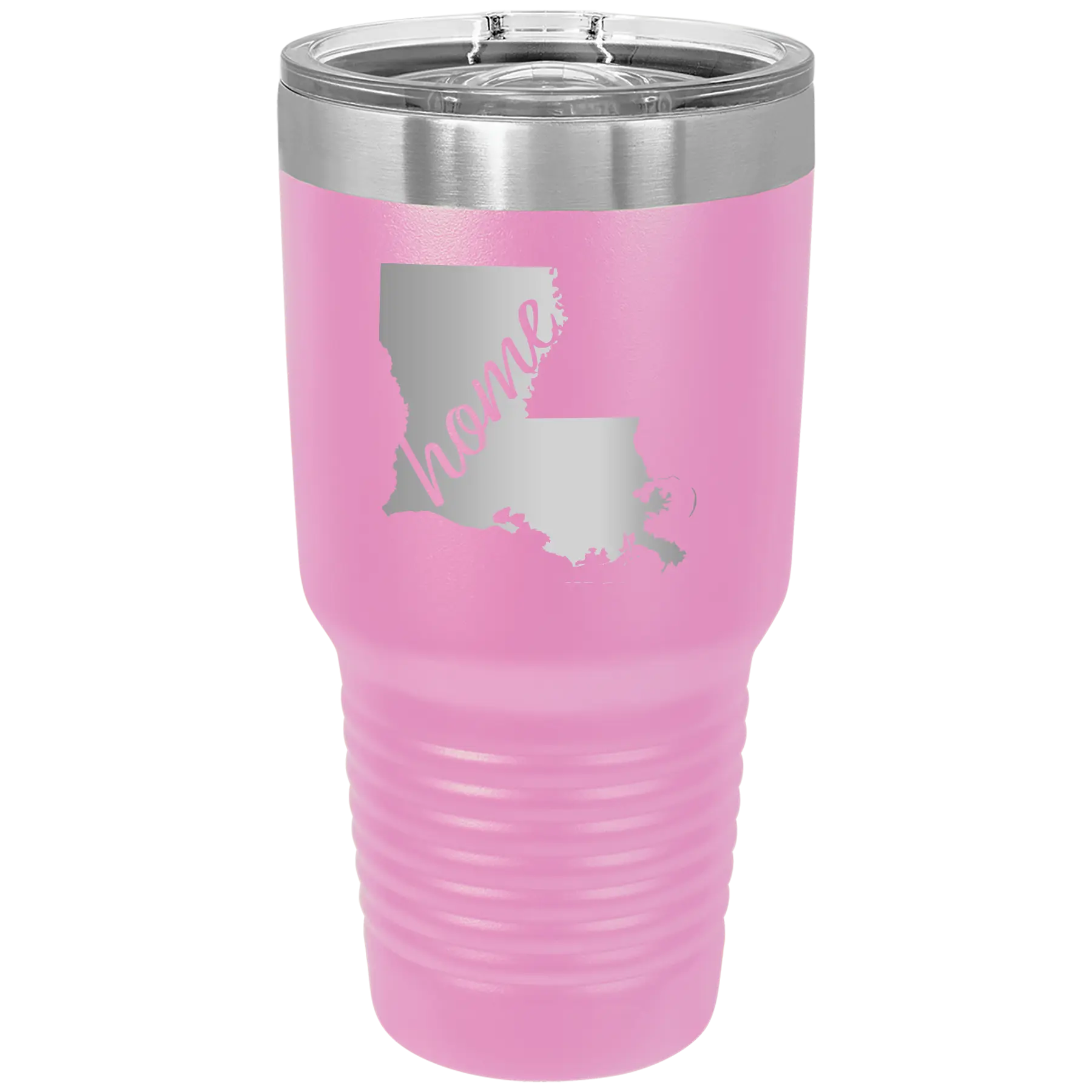 Laser etched light purple 30 oz vacuum insulated tumbler with 'Louisiana Home' design