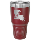 Laser etched maroon 30 oz vacuum insulated tumbler with 'Louisiana Home' design