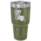 Laser etched olive green 30 oz vacuum insulated tumbler with 'Louisiana Home' design