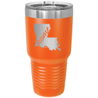 Laser etched orange 30 oz vacuum insulated tumbler with 'Louisiana Home' design