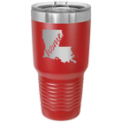 Laser etched red 30 oz vacuum insulated tumbler with 'Louisiana Home' design