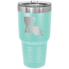 Laser etched teal 30 oz vacuum insulated tumbler with 'Louisiana Home' design