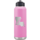 Laser etched light purple 32 oz vacuum insulated water bottle with 'Louisiana Home' design