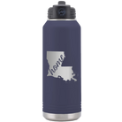 Laser etched navy 32 oz vacuum insulated water bottle with 'Louisiana Home' design