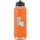 Laser etched orange 32 oz vacuum insulated water bottle with 'Louisiana Home' design