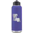 Laser etched purple 32 oz vacuum insulated water bottle with 'Louisiana Home' design