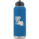 Laser etched royal blue 32 oz vacuum insulated water bottle with 'Louisiana Home' design