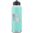 Laser etched teal 32 oz vacuum insulated water bottle with 'Louisiana Home' design
