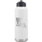 Laser etched white 32 oz vacuum insulated water bottle with 'Louisiana Home' design