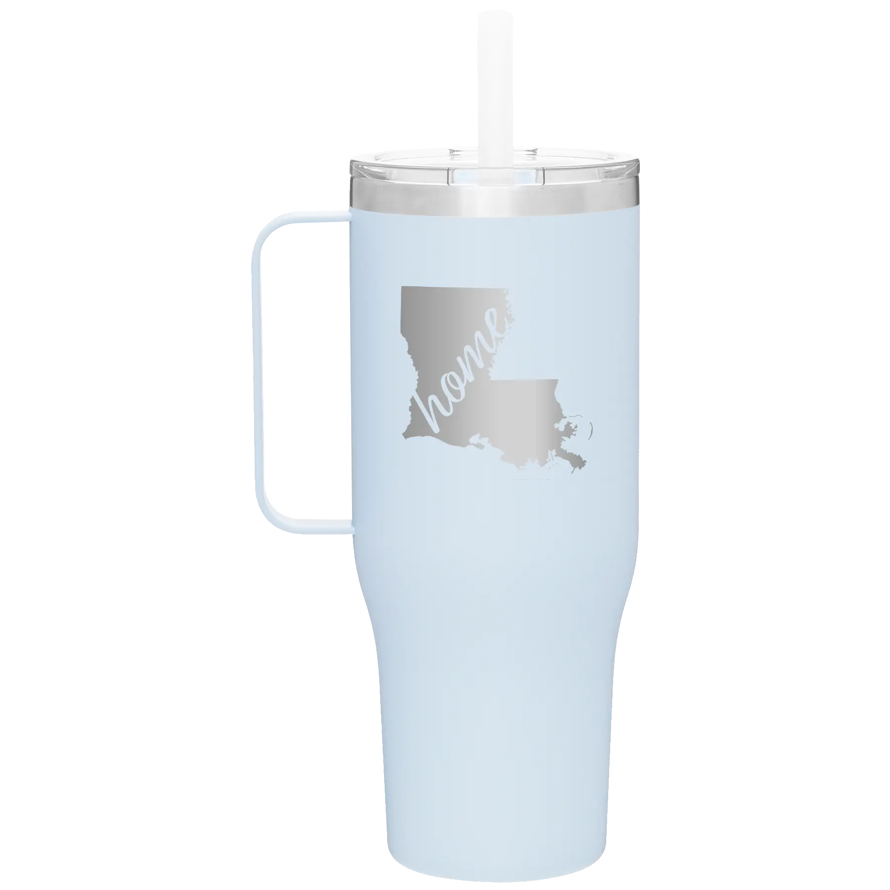 Laser etched landfall 40 oz vacuum insulated tumbler mug with 'Louisiana Home' design