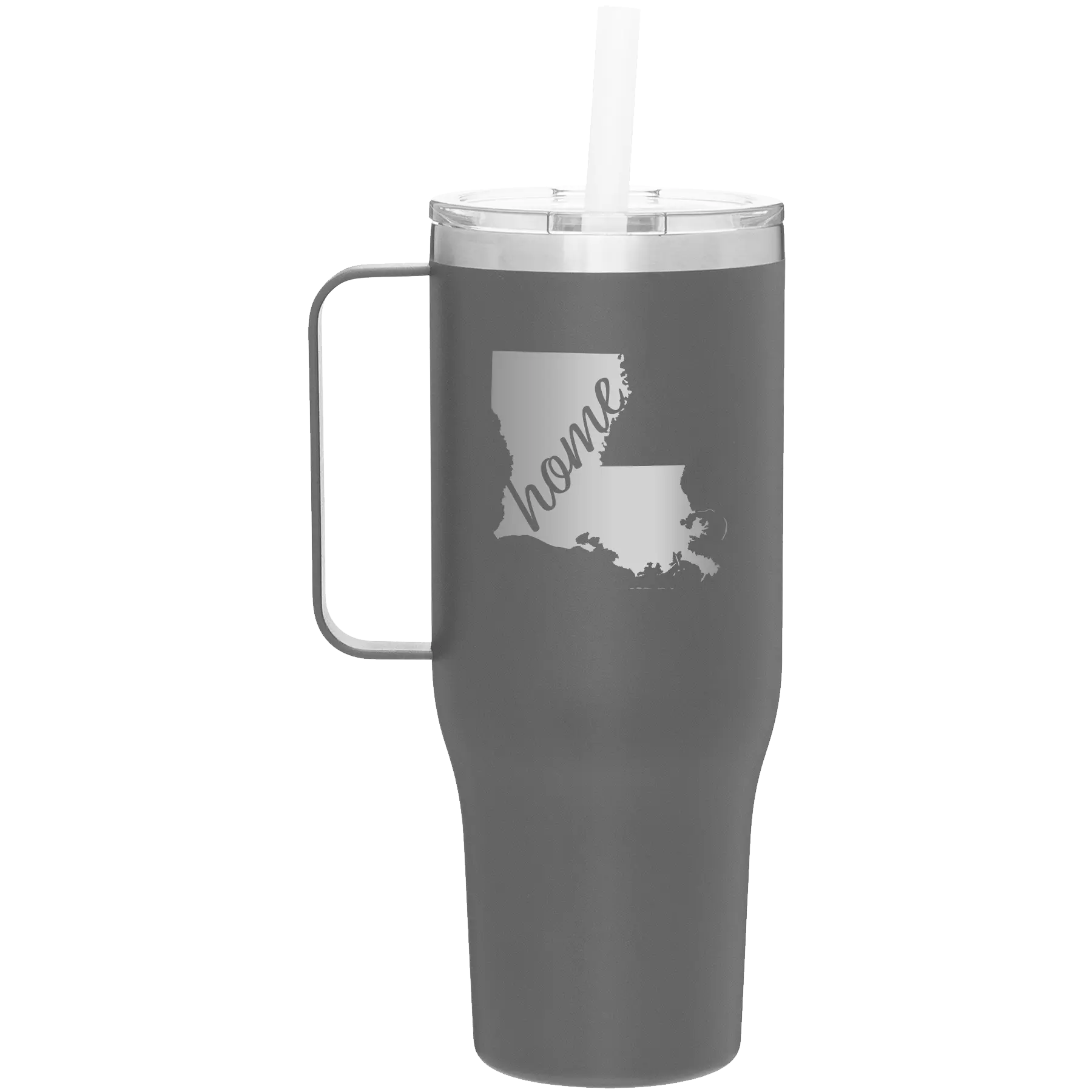 Laser etched slate 40 oz vacuum insulated tumbler mug with 'Louisiana Home' design