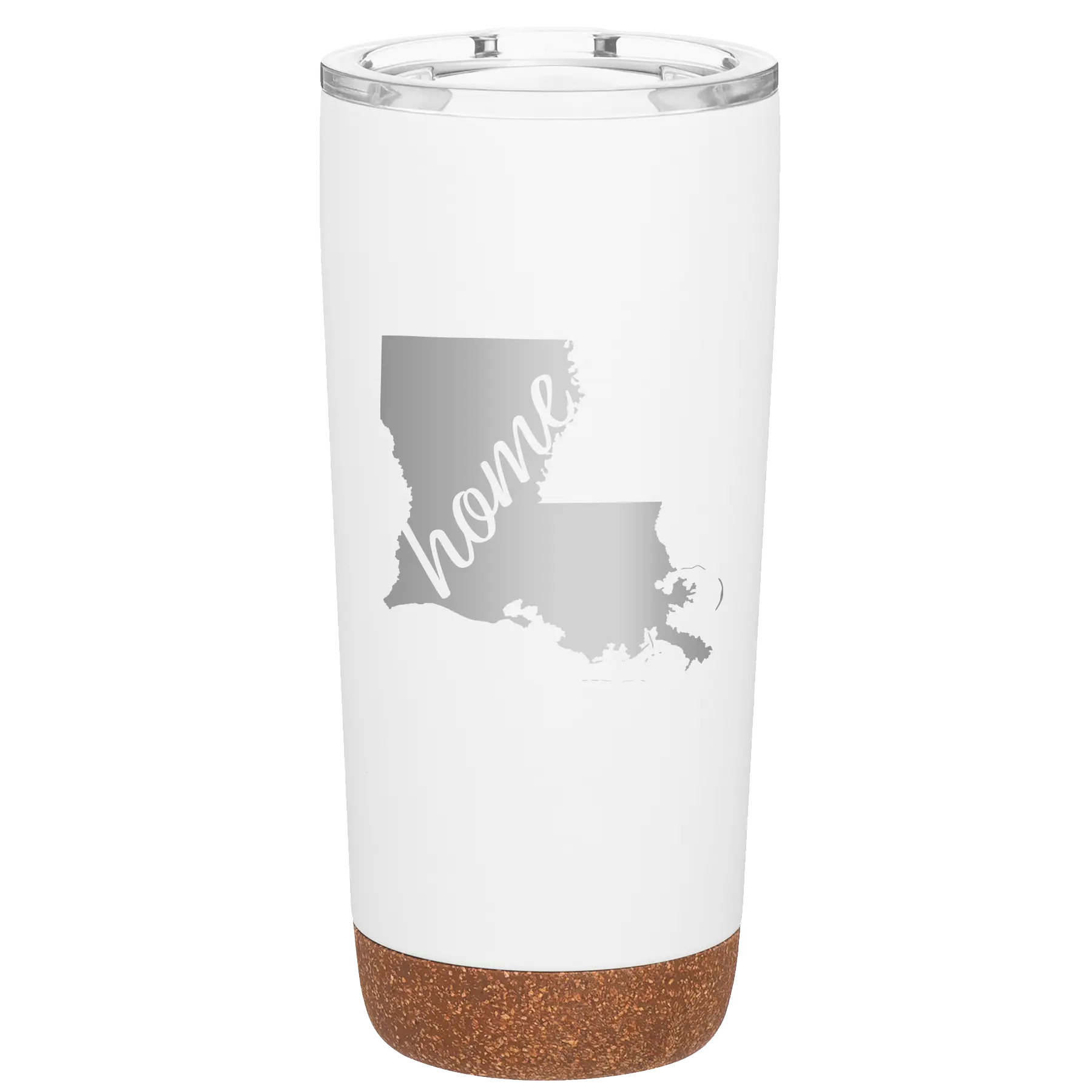 Laser etched white 20 oz vacuum insulated tumbler with 'Louisiana Home' design