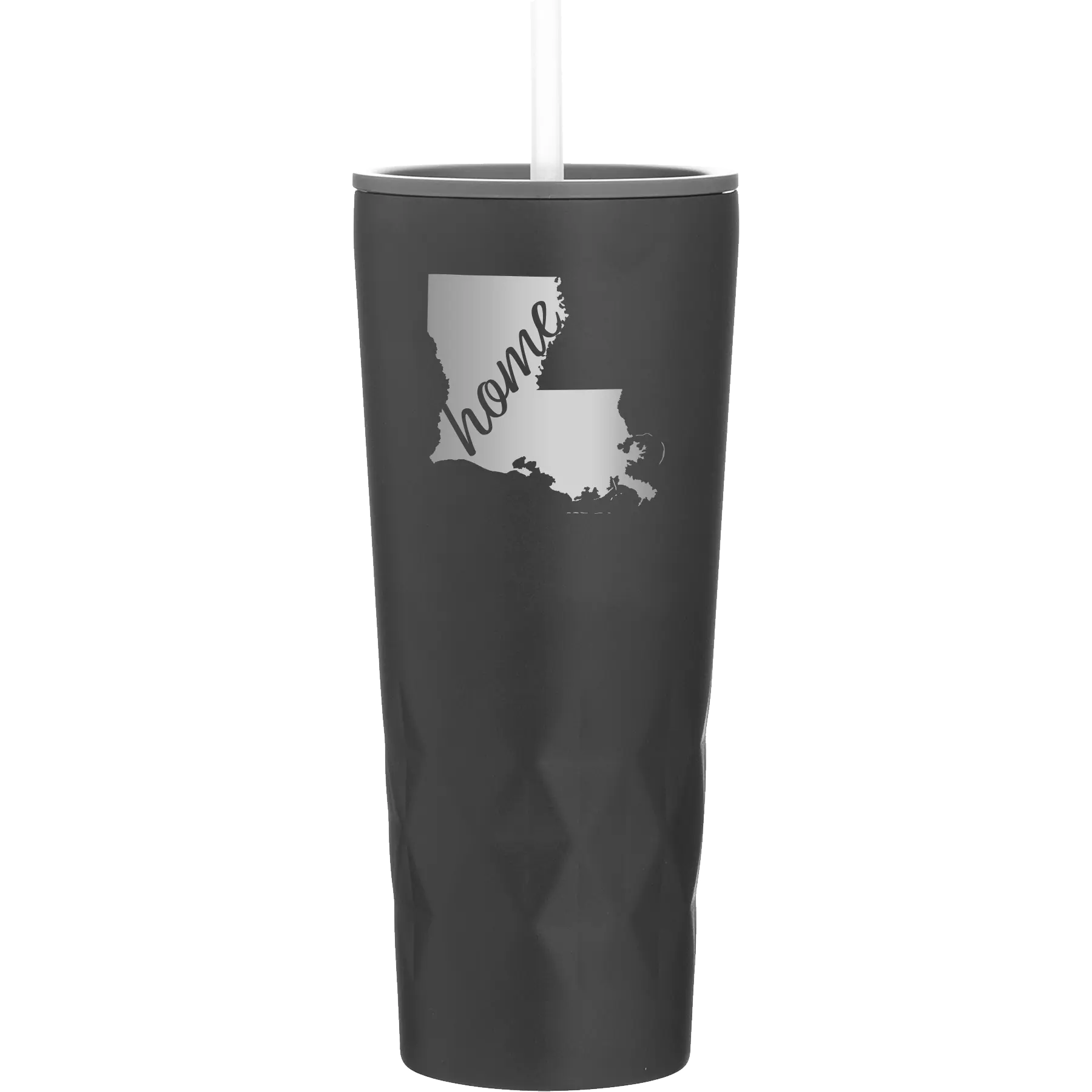 Laser etched black 20 oz vacuum insulated tumbler with 'Louisiana Home' design