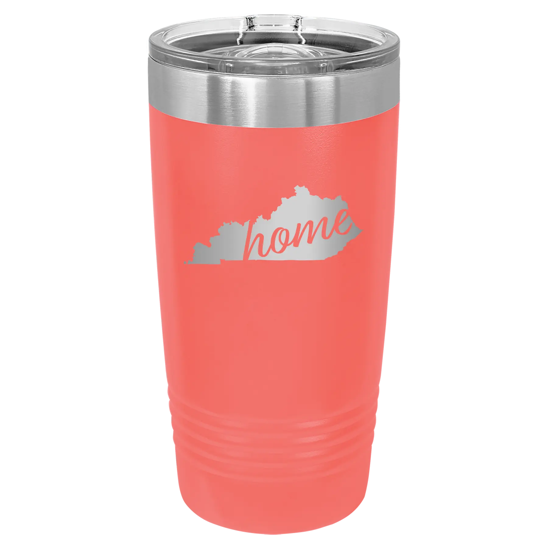 Laser etched coral 20 oz vacuum insulated tumbler with 'Kentucky Home' design