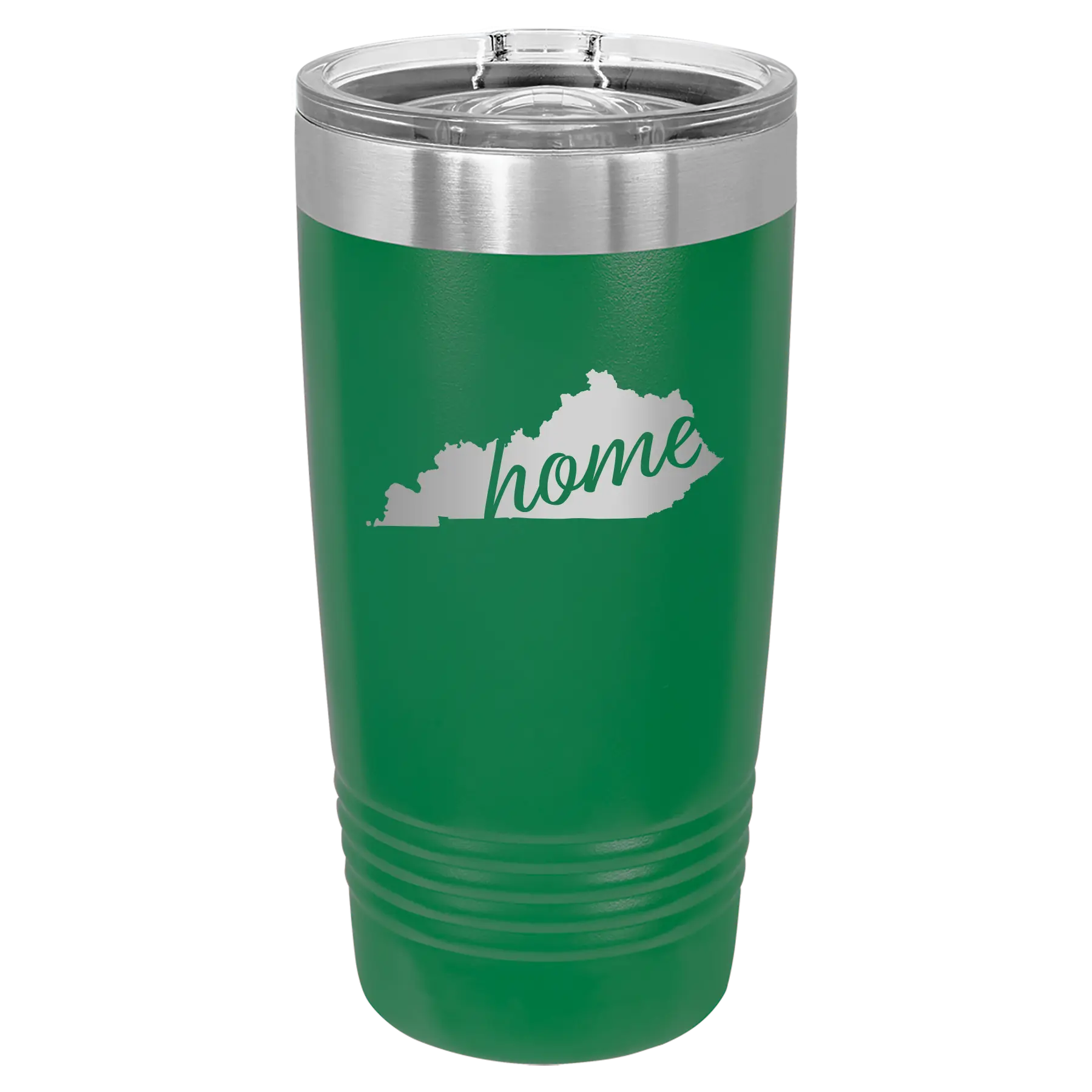 Laser etched green 20 oz vacuum insulated tumbler with 'Kentucky Home' design