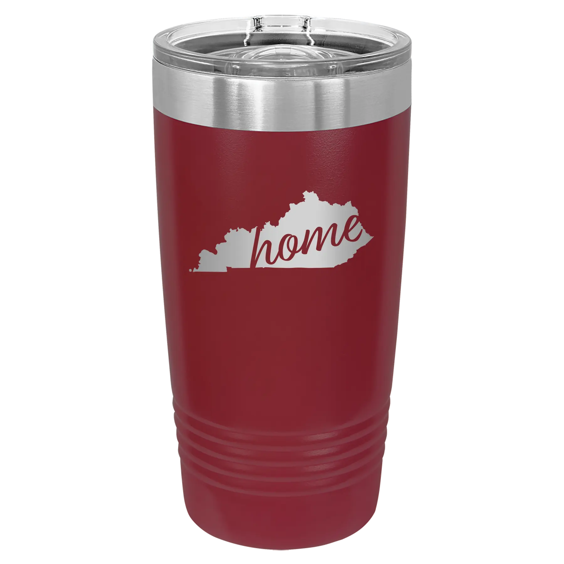 Laser etched maroon 20 oz vacuum insulated tumbler with 'Kentucky Home' design