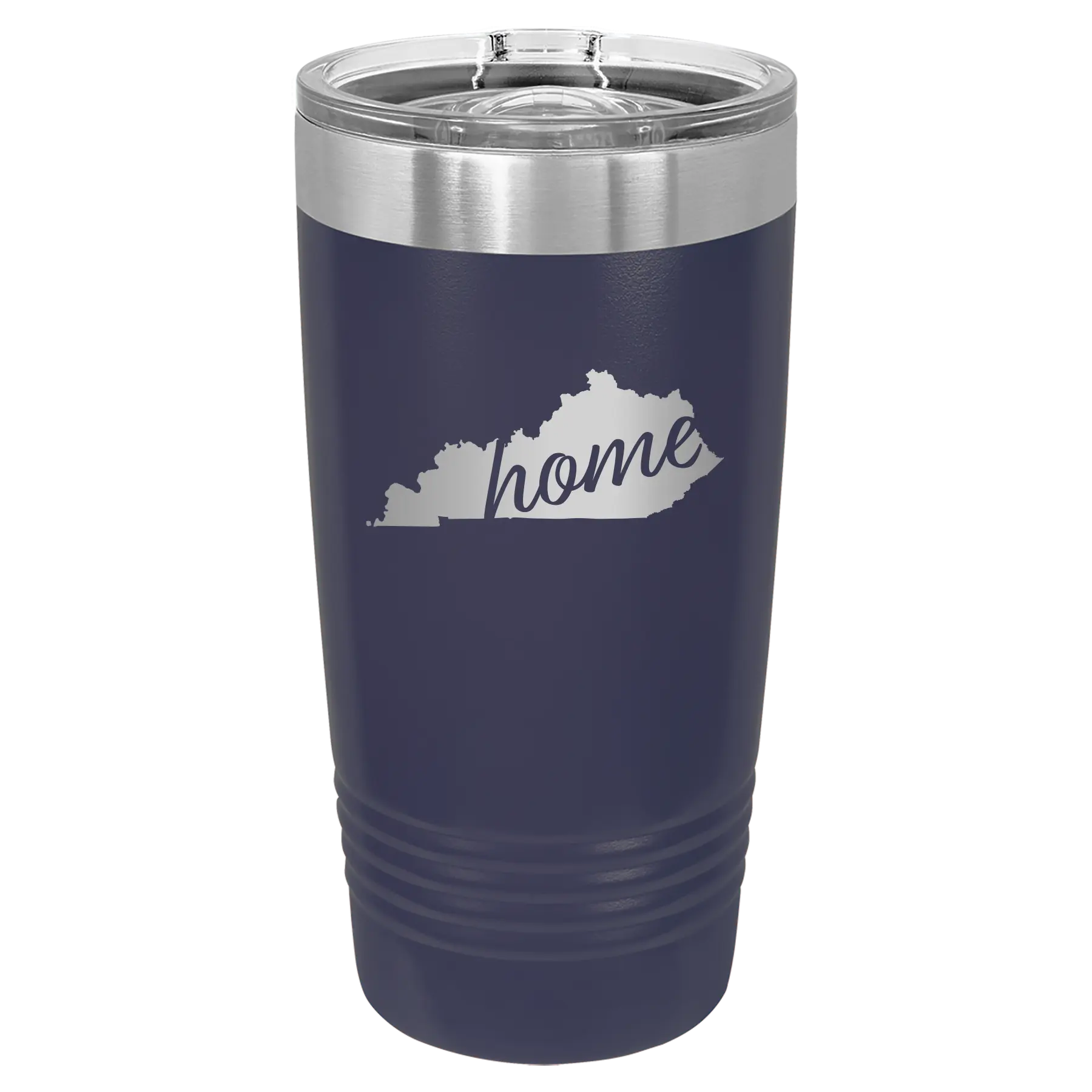 Laser etched navy 20 oz vacuum insulated tumbler with 'Kentucky Home' design