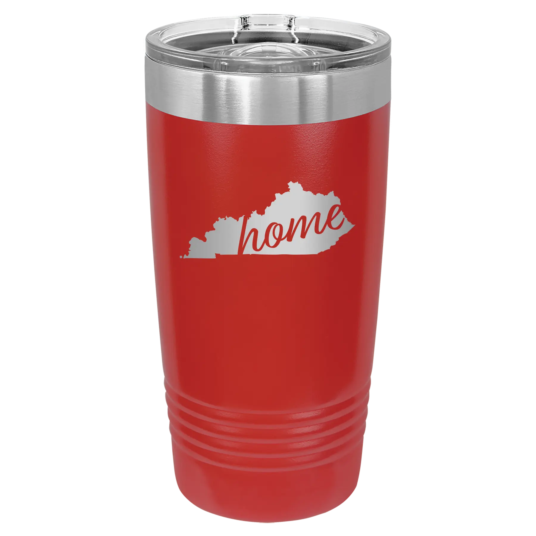 Laser etched red 20 oz vacuum insulated tumbler with 'Kentucky Home' design