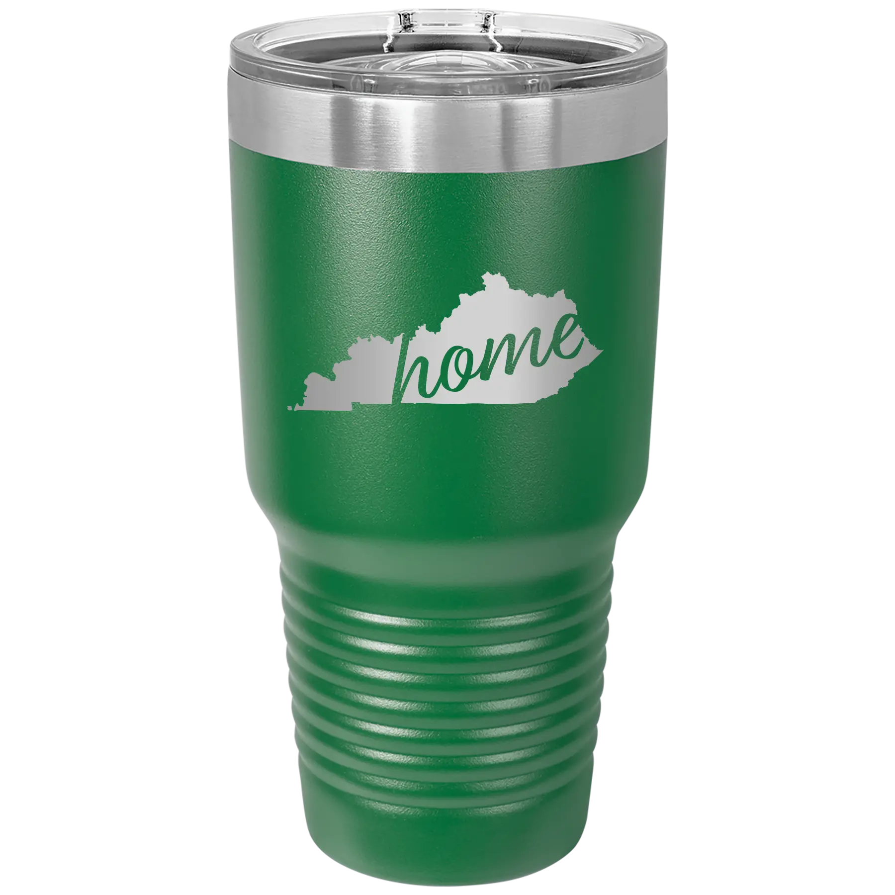 Laser etched green 30 oz vacuum insulated tumbler with 'Kentucky Home' design