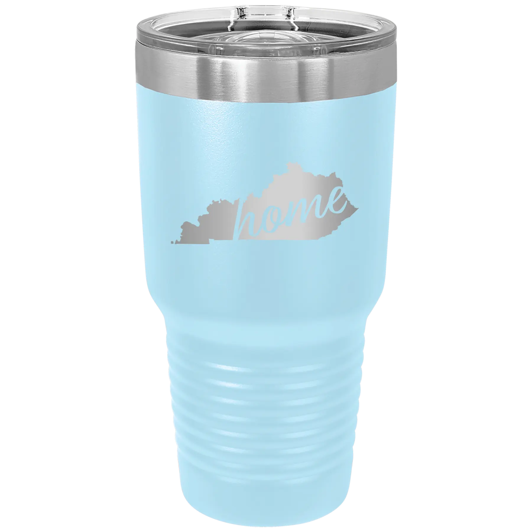 Laser etched light blue 30 oz vacuum insulated tumbler with 'Kentucky Home' design