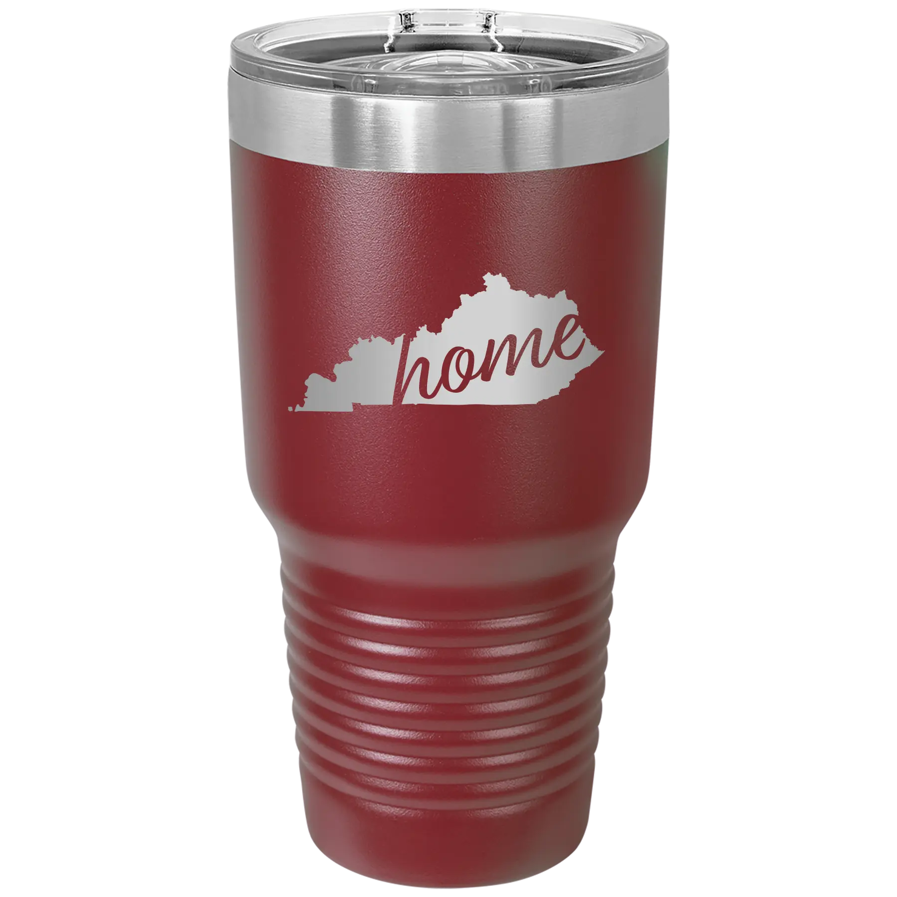 Laser etched maroon 30 oz vacuum insulated tumbler with 'Kentucky Home' design