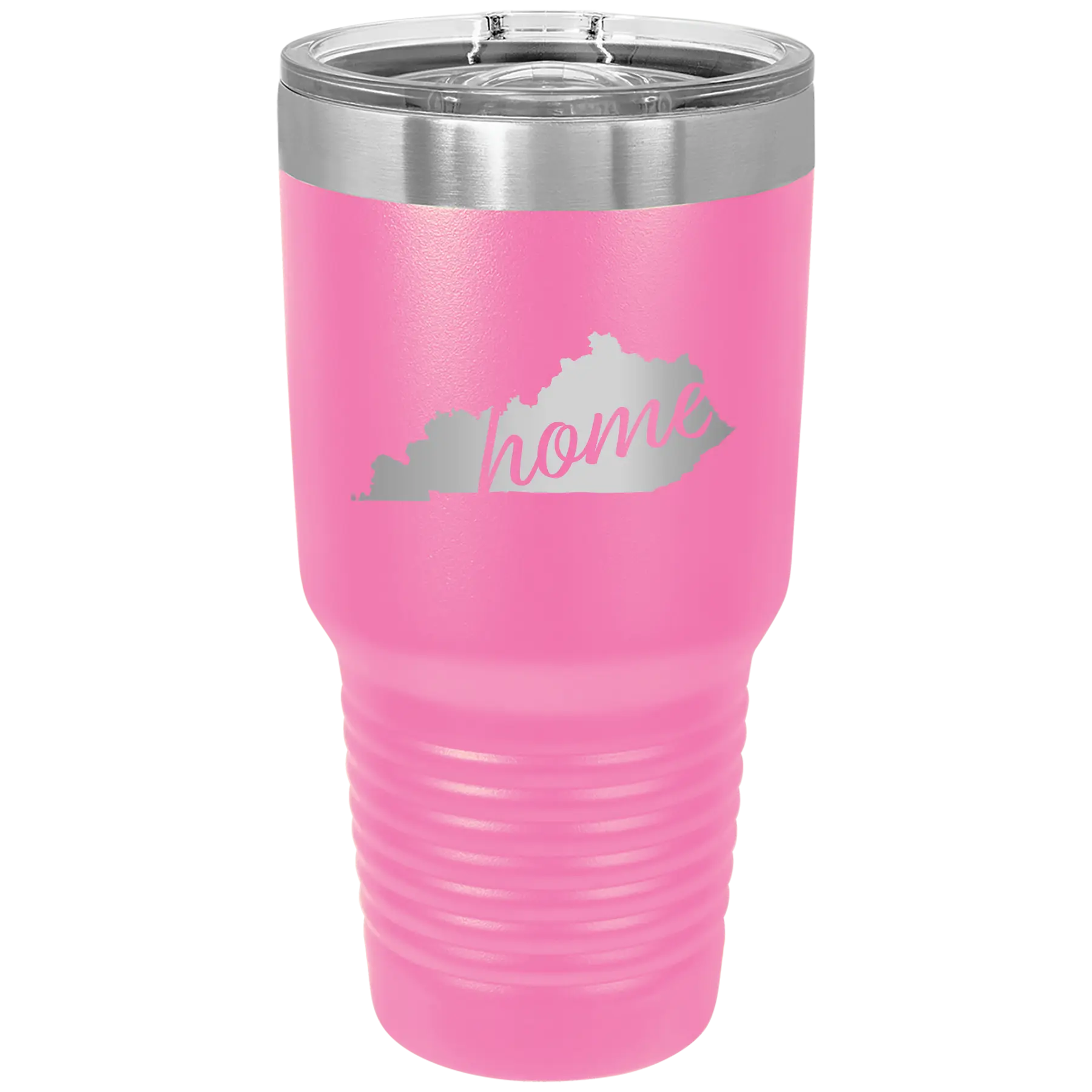 Laser etched pink 30 oz vacuum insulated tumbler with 'Kentucky Home' design