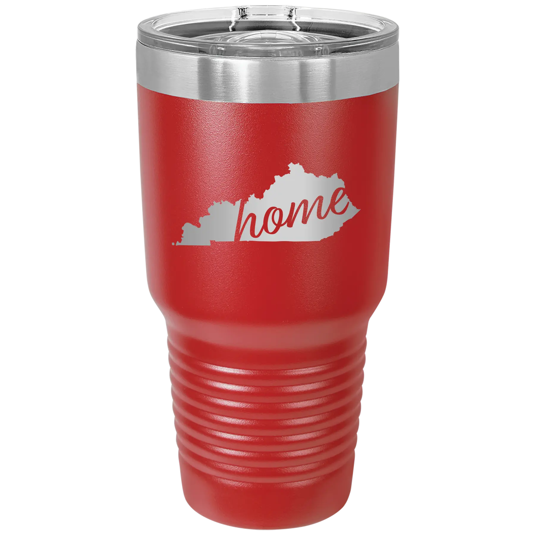 Laser etched red 30 oz vacuum insulated tumbler with 'Kentucky Home' design