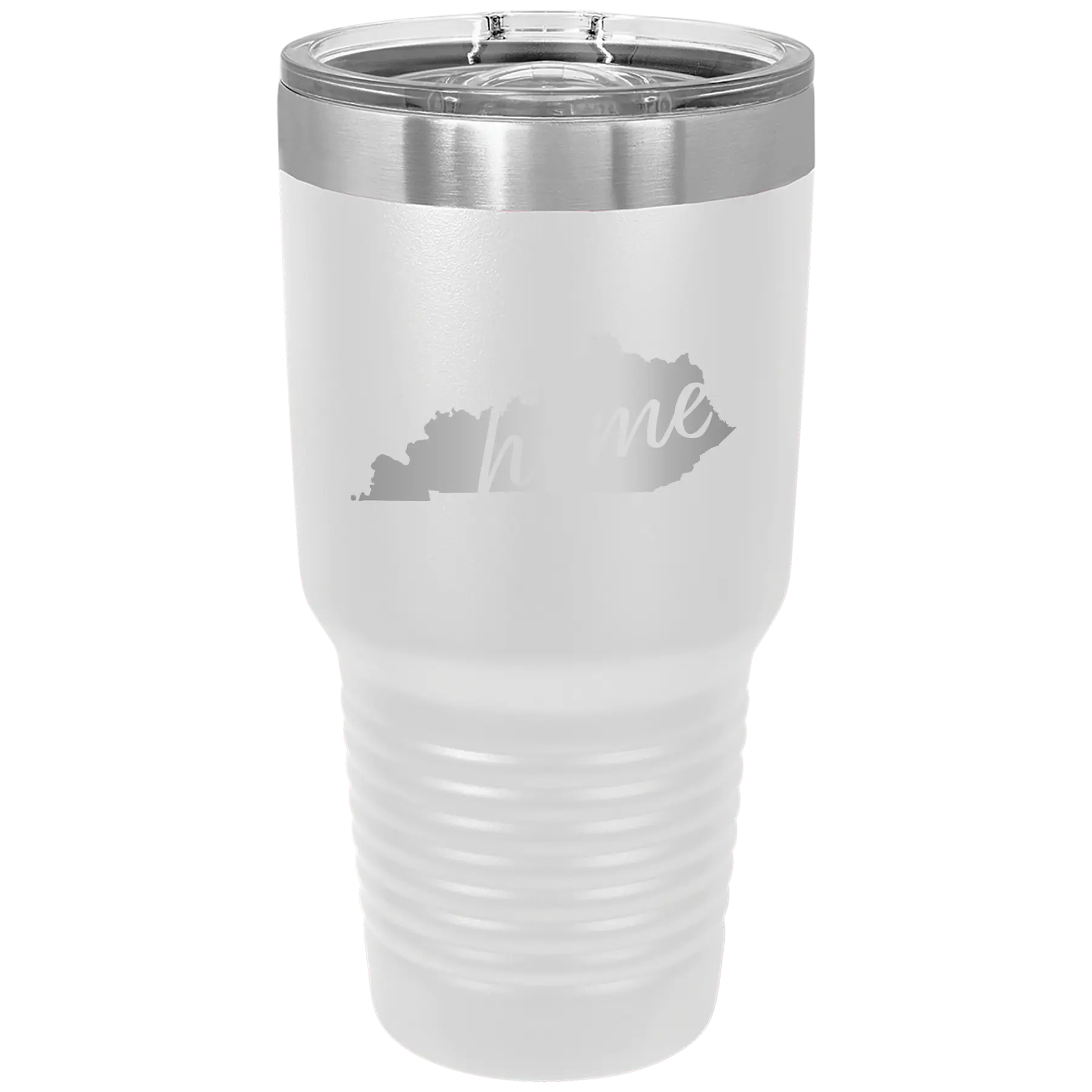 Laser etched white 30 oz vacuum insulated tumbler with 'Kentucky Home' design