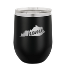Laser etched black 12 oz vacuum insulated wine cup with 'Kentucky Home' design
