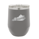 Laser etched dark gray 12 oz vacuum insulated wine cup with 'Kentucky Home' design