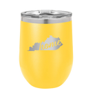 Laser etched yellow 12 oz vacuum insulated wine cup with 'Kentucky Home' design