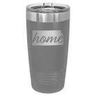 Laser etched dark gray 20 oz vacuum insulated tumbler with 'Kansas Home' design