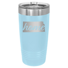 Laser etched light blue 20 oz vacuum insulated tumbler with 'Kansas Home' design