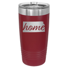 Laser etched maroon 20 oz vacuum insulated tumbler with 'Kansas Home' design
