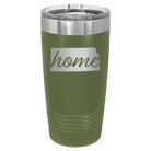 Laser etched olive green 20 oz vacuum insulated tumbler with 'Kansas Home' design