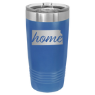 Laser etched royal blue 20 oz vacuum insulated tumbler with 'Kansas Home' design