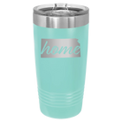Laser etched teal 20 oz vacuum insulated tumbler with 'Kansas Home' design