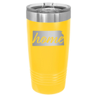 Laser etched yellow 20 oz vacuum insulated tumbler with 'Kansas Home' design