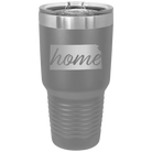 Laser etched dark gray 30 oz vacuum insulated tumbler with 'Kansas Home' design