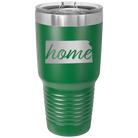 Laser etched green 30 oz vacuum insulated tumbler with 'Kansas Home' design
