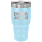Laser etched light blue 30 oz vacuum insulated tumbler with 'Kansas Home' design