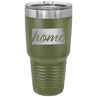 Laser etched olive green 30 oz vacuum insulated tumbler with 'Kansas Home' design