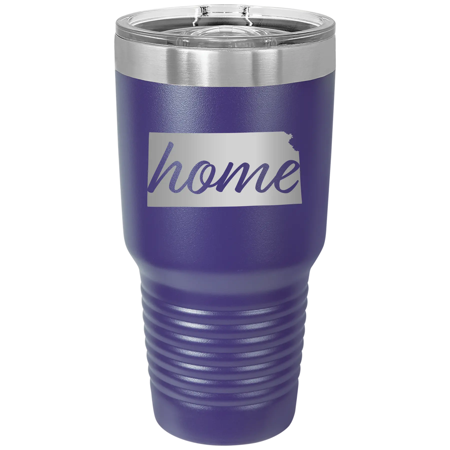 Laser etched purple 30 oz vacuum insulated tumbler with 'Kansas Home' design