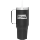 Laser etched black 40 oz vacuum insulated tumbler mug with 'Kansas Home' design