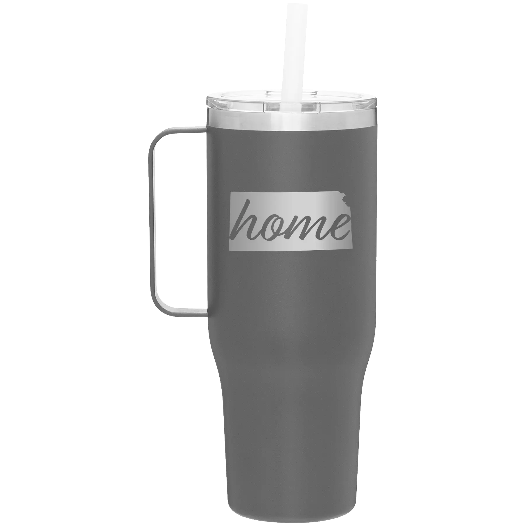 Laser etched slate 40 oz vacuum insulated tumbler mug with 'Kansas Home' design